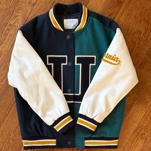 Zara Navy, Green & White Colorblock Letterman Jacket